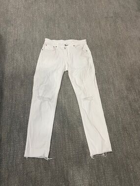 rag & bone wome  White Straight Jeans with Knee Distress